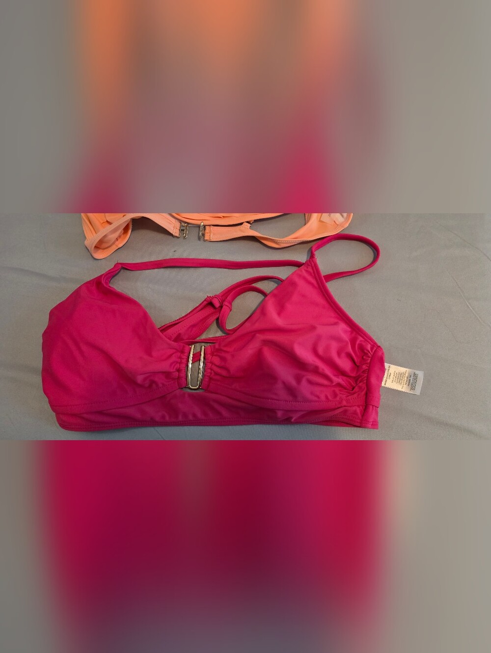 Time and Tru Pink Bikini Top with Buckle Detail